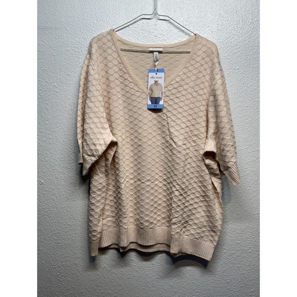 Ella Moss Women's Elbow Sleeve Shirt/Sweater Lightweight, Size-3X, Cream New